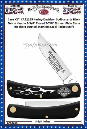 W.R. Case & Sons Cutlery CA52265 Case XX� Harley-Davidson Sodbuster Jr Black Delrin Handle 3-5/8" Closed 2-7/8" Skinner Plain Blade Tru-sharp Surgical Stainless Steel Pocket Knife 