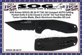 SOG Knives SOG15-38-10-57 TAC AU Compact AUTO Folding Pocket Knife 4-1/16 Closed 2-15/16" D2 Tool Steel Black Tanto Combo Blade, Black Aluminum Handles XR Lock 