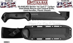 KA-BAR BK3 Becker Tac Tool 7" 1095 Carbon Steel Plain Blade Rescue and Tactical Knife, Zytel Handles, Molded Plastic Sheath KA-BAR BK3 Becker Tac Tool 7" 1095 Carbon Steel Plain Blade Rescue and Tactical Knife, Zytel Handles, Molded Plastic Sheath