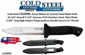 Cold Steel CS20PBL Peace Maker III Tactical Fixed Blade Knife 10-1/4" Overall 5-1/2" German 4116 Stainless Steel, Plain Blade 4 3/4" Long High Impact Polypropylene Handle Secure-Ex� Sheath