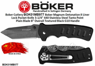 Boker Cutlery BOK01MB977 Boker Magnum Detonation II Liner Lock Pocket Knife 3-1/4" 440 Stainless Steel Tanto Point Plain Blade 8" Overall Textured Black G10 Handle Boker Cutlery BOK01MB977 Boker Magnum Detonation II Liner Lock Pocket Knife 3-1/4" 440 Stainless Steel Tanto Point Plain Blade 8" Overall Textured Black G10 Handle