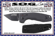 SOG� Knives SOG15-38-14-57 TAC AU Compact California Special AUTO Folding Pocket Knife 4-1/16 Closed 2-15/16" D2 Tool Steel Black Tanto Plain Blade, Black Aluminum Handles XR Lock 