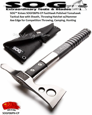 SOG� Knives SOGF06PN-CP FastHawk Polished Tomahawk Tactical Axe 12-1/2" Overall w/Sheath, Throwing Hatchet w/Hammer Axe Edge for Competition Throwing, Camping, Hunting 