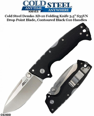  Cold Steel Knives CS28DD Demko AD-10 Folding Knife 3.5" S35VN Drop Point Blade, Contoured Black G10 Handles