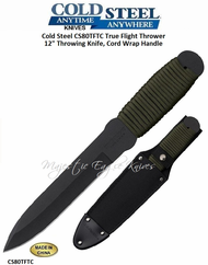 Cold Steel CS80TFTC True Flight 12" Throwing Knife  9.7oz 1055 Carbon Steel Blade, OD Green Paracord Wrapped Handle Cordura Sheath