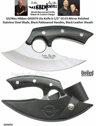 United Cutlery Presents Gil/Wes Hibben GH5074 Ulu Knife 6-1/2 5Cr15 Mirror Polished Stainless Steel Blade, Black Pakkawood Handles, Black Leather Sheath United Cutlery Presents Gil/Wes Hibben GH5074 Ulu Knife 6-1/2 5Cr15 Mirror Polished Stainless Steel Blade, Black Pakkawood Handles, Black Leather Sheath