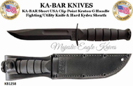 KA-BAR 1258 Short Fighting Knife 5-1/4" Plain Blade, Kraton G Handle, Kydex Sheath