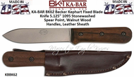  KA-BAR BK62 Becker Kephart Fixed Blade Knife 5.125" 1095 Stonewashed Spear Point, Walnut Wood Handles, Leather Sheath