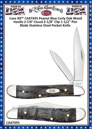 W.R. Case & Sons Cutlery CA47495 Case XX� Peanut Blue Curly Oak Wood Handle 2-7/8" Closed 2-1/8" Clip 1-1/2" Pen Blade Stainless Steel Pocket Knife