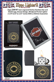 Zippo Windproof Lighter Z49197 Zippo laser engraved Harley-Davidson Bar and Shield Logo, Bronze Design, Windproof Pocket Lighter 2-1/4"x1/2"x1-1/2" Comes With a Lifetime Guarantee Zippo Windproof Lighter Z49197 Zippo laser engraved Harley-Davidson Bar and Shield Logo, Bronze Design, Windproof Pocket Lighter 2-1/4"x1/2"x1-1/2" Comes With a Lifetime Guarantee