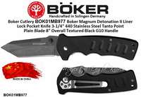 Boker Cutlery BOK01MB977 Boker Magnum Detonation II Liner Lock Pocket Knife 3-1/4" 440 Stainless Steel Tanto Point Plain Blade 8" Overall Textured Black G10 Handle Boker Cutlery BOK01MB977 Boker Magnum Detonation II Liner Lock Pocket Knife 3-1/4" 440 Stainless Steel Tanto Point Plain Blade 8" Overall Textured Black G10 Handle