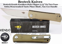 Bestech Knives BG06C-1 Bestech Kendo Kwaiken-Style Flipper 3.75" D2 Two-Tone Satin/Stonewashed Tanto Blade, Tan G10 Handle Knife Bestech Knives BG06C-1 Bestech Kendo Kwaiken-Style Flipper 3.75" D2 Two-Tone Satin/Stonewashed Tanto Blade, Tan G10 Handle Knife