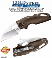 Cold Steel Knives CS20LTF Tuff Lite Folding Knife 2.5" Plain Blade, Flat Dark Earth Griv-Ex Handles