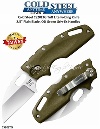 Cold Steel Knives CS20LTG Tuff Lite Folding Knife 2.5" Plain Blade, OD Green Griv-Ex Handles