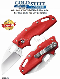 Cold Steel Knives CS20LTR Tuff Lite Folding Knife 2.5" Plain Blade, Red Griv-Ex Handles