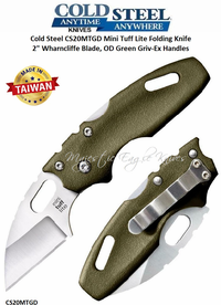 Cold Steel Knives CS20MTGD Mini Tuff Lite Folding Knife 2" Wharncliffe Plain Blade, OD Green Griv-Ex Handles