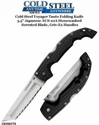 Cold Steel Knives CS29AXTS XL Voyager Tanto Folding Knife 5.5" Japanese AUS-10A Stonewashed Serrated Blade, Griv-Ex Handles