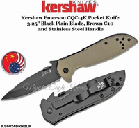 Kershaw KS6054BRNBLK Kershaw Emerson CQC-4K Pocket Knife 3.25" Black Plain Blade, Brown G10 and Stainless Steel Handle Kershaw KS6054BRNBLK Kershaw Emerson CQC-4K Pocket Knife 3.25" Black Plain Blade, Brown G10 and Stainless Steel Handle