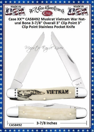 W.R. Case & Sons Cutlery CA58492 Case XX� Muskrat Vietnam War Natural Bone Handle 3-7/8" Overll 3" Clip Point 3" Clip Point Stainless Pocket Knife