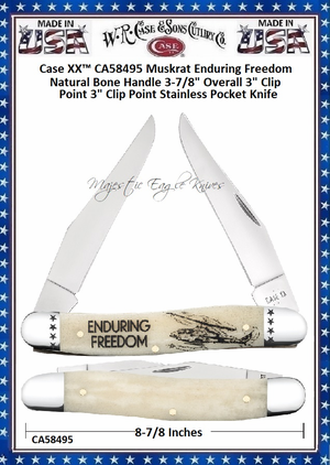 W.R. Case & Sons Cutlery CA58495 Case XX™ Muskrat Enduring Freedom Natural Bone Handle 3-7/8" Overll 3" Clip Point 3" Clip Point Stainless Pocket Knife W.R. Case & Sons Cutlery CA58495 Case XX™ Muskrat Enduring Freedom Natural Bone Handle 3-7/8" Overll 3" Clip Point 3" Clip Point Stainless Pocket Knife