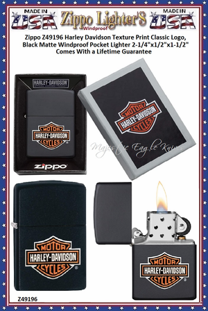 Zippo Windproof Lighter Z49196 Zippo Harley Davidson Texture Print Classic Logo, Black Matte Windproof Pocket Lighter 2-1/4"x1/2"x1-1/2" Comes With a Lifetime Guarantee 