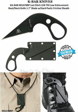KA-BAR KB1478BP Last Ditch LDK TDI Law Enforcement Boot/Neck Knife 1.7" Plain Blade w/Hard Plastic Friction Sheath