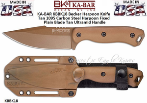 KA-BAR KBBK18 Becker Harpoon Knife Tan 1095 Carbon Steel Harpoon Fixed Plain Blade Tan Ultramid Handle 