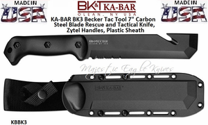 KA-BAR BK3 Becker Tac Tool 7" 1095 Carbon Steel Plain Blade Rescue and Tactical Knife, Zytel Handles, Molded Plastic Sheath