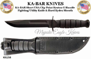 KA-BAR 1258 Short Fighting Knife 5-1/4" Plain Blade, Kraton G Handle, Kydex Sheath KA-BAR 1258 Short Fighting Knife 5-1/4" Plain Blade, Kraton G Handle, Kydex Sheath