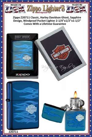 Zippo Windproof Lighter Z20711 Zippo Classic, Harley Davidson Ghost, Sapphire Design, Windproof Pocket Lighter 2-1/4"x1/2"x1-1/2" Comes With a Lifetime Guarantee Zippo Windproof Lighter Z20711 Zippo Classic, Harley Davidson Ghost, Sapphire Design, Windproof Pocket Lighter 2-1/4"x1/2"x1-1/2" Comes With a Lifetime Guarantee