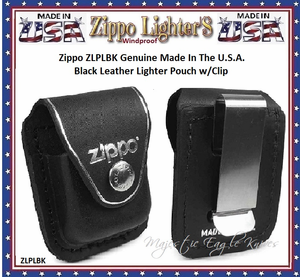 Zippo Windproof Lighter ZLPLBK ZIPPO Genuine Made In The U.S.A. Black Leather Lighter Pouch w/Clip 