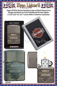 Zippo Windproof Lighter Z29165 Zippo Harley-Davidson Logo w/Sleek Deep Carve Design and Black Ice Finish Windproof Pocket Lighter 2-1/4"x1/2"x1-1/2" Comes With a Lifetime Guarantee 