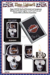 Zippo Windproof Lighter Z29739 Zippo Skull w/Chromed-out Sunglasses Windproof Pocket Lighter 2-1/4"x1/2"x1-1/2" Comes With a Lifetime Guarantee 