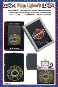 Zippo Windproof Lighter Z49197 Zippo laser engraved Harley-Davidson Bar and Shield Logo, Bronze Design, Windproof Pocket Lighter 2-1/4"x1/2"x1-1/2" Comes With a Lifetime Guarantee 
