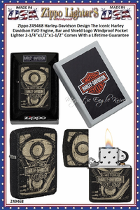 Zippo Windproof Lighter Z49467 Zippo Harley Davidson Mercury Glass Laser Engrave Windproof Pocket Lighter 2-1/4"x1/2"x1-1/2" Comes With a Lifetime Guarantee 