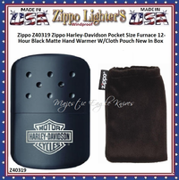 Zippo Windproof Lighter Z40319 Zippo Harley-Davidson Pocket Size Furnace 12-Hour Black Matte Hand Warmer W/Cloth Pouch New In Box