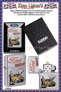 Zippo Windproof Lighter Z49306 Zippo Vintage Ford Truck Ad Brushed Chrome Windproof Pocket Lighter 2-1/4"x1/2"x1-1/2" Comes With a Lifetime Guarantee 