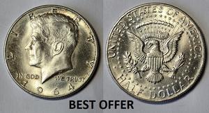 Collectible U.S.A. Coin's 1964D John F Kennedy Silver Half Dollar Coin Collectible U.S.A. Coin's 1964D John F Kennedy Silver Half Dollar Coin