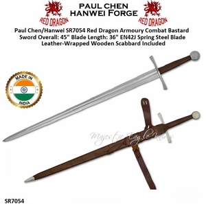 Paul Chen/Hanwei SR7054 Red Dragon Armoury Combat Bastard Sword Overall: 45"​ Blade Length: 36" EN42J Spring Steel Blade Leather-Wrapped Wooden Scabbard Included