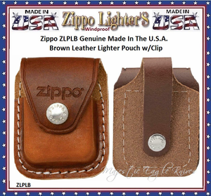 Zippo Windproof Lighter ZLPLB ZIPPO Genuine Made In The U.S.A. Brown Leather Lighter Pouch w/Belt Loop