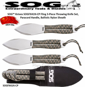 SOG� Knives SOGFX41N-CP Fling 3-Piece Throwing Knife Set, Paracord Handle, Ballistic Nylon Sheath