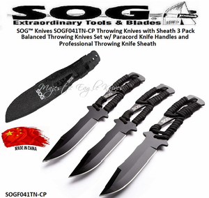 SOG� Knives SOGF041TN-CP Throwing Knives with Sheath 3 Pack Balanced Throwing Knives Set w/ Paracord Knife Handles and Professional Throwing Knife Sheath 