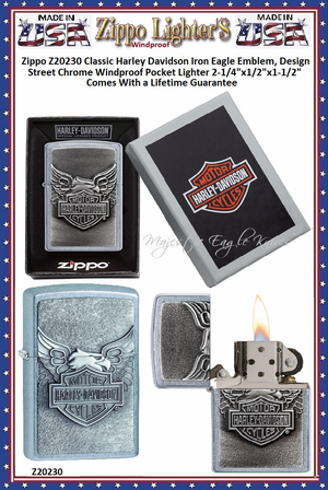 Zippo Windproof Lighter Z20230 Zippo Classic Zippo Harley Davidson Iron Eagle Emblem, Design Street Chrome Windproof Pocket Lighter 2-1/4"x1/2"x1-1/2" Comes With a Lifetime Guarantee Zippo Windproof Lighter Z20230 Zippo Classic Zippo Harley Davidson Iron Eagle Emblem, Design Street Chrome Windproof Pocket Lighter 2-1/4"x1/2"x1-1/2" Comes With a Lifetime Guarantee