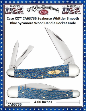 W.R. Case & Sons Cutlery CA63735 Case XX� Seahorse Whittler Smooth Blue Sycamore Wood Handle Stainless Pocket Knife