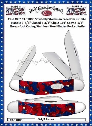 W.R. Case & Sons Cutlery CA51005 Case XX� Sowbelly Freedom Kirinite Handle 3-7/8" Closed 2-3/4" Clip 2-1/4" Spey 2-1/4" Sheepsfoot Coping Plain Blade Tru-Sharp Surgical Stainless Steel Pocket Knife