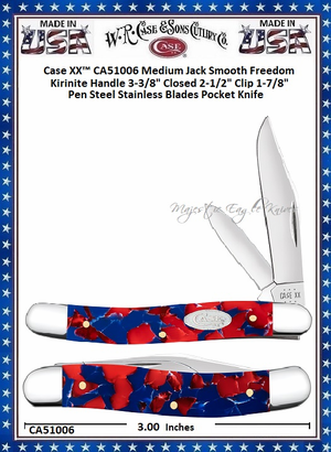 W.R. Case & Sons Cutlery CA51006 Case XX� Medium Jack Smooth Freedom Kirinite Handle 3-3/8" Closed 2-1/2" Clip 1-7/8" Pen Plain Blade Tru-Sharp Surgical Stainless Steel Pocket Knife 