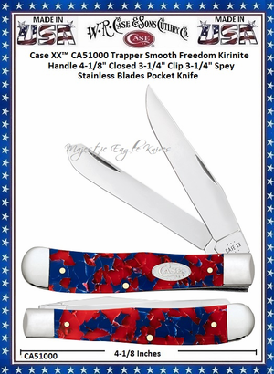 W.R. Case & Sons Cutlery​​ CA51000 Case XX� Trapper Smooth Freedom Kirinite Handle 4-1/8" Closed 3-1/4" Clip 3-1/4" Spey Plane Blade Tru-Sharp Stainless Steel Pocket Knife 