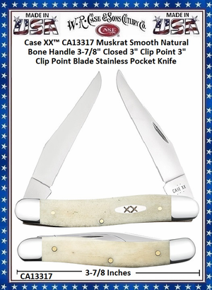 W.R. Case & Sons Cutlery CA13317 Case XX™ Muskrat Smooth Natural Bone Handle 3-7/8" Closed 3" Clip Point 3" Clip Point Blade Stainless Pocket Knife W.R. Case & Sons Cutlery CA13317 Case XX™ Muskrat Smooth Natural Bone Handle 3-7/8" Closed 3" Clip Point 3" Clip Point Blade Stainless Pocket Knife
