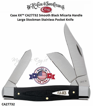 W.R. Case & Sons Cutlery CA27732 Case XX� Smooth Black Micarta Handle 4-1/4" Closed 3-1/4" Clip 2-1/4" Sheepfoot Coping 2-1/4" Spey Blades Large Stockman Tru-Sharp Surgical Stainless Steel Pocket Knife 