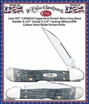 W.R. Case & Sons Cutlery CA58424 Case XX� Copperlock Pocket Worn Gray Bone Handle 4-1/4" Closed 3-1/4" Locking Wharncliffe Carbon Steel Blade Pocket Knife